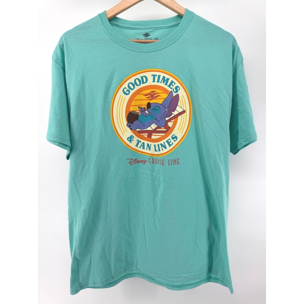 Disney Cruise Line Stitch Good Times Graphic T Shirt Mens Large Teal DCL Beach